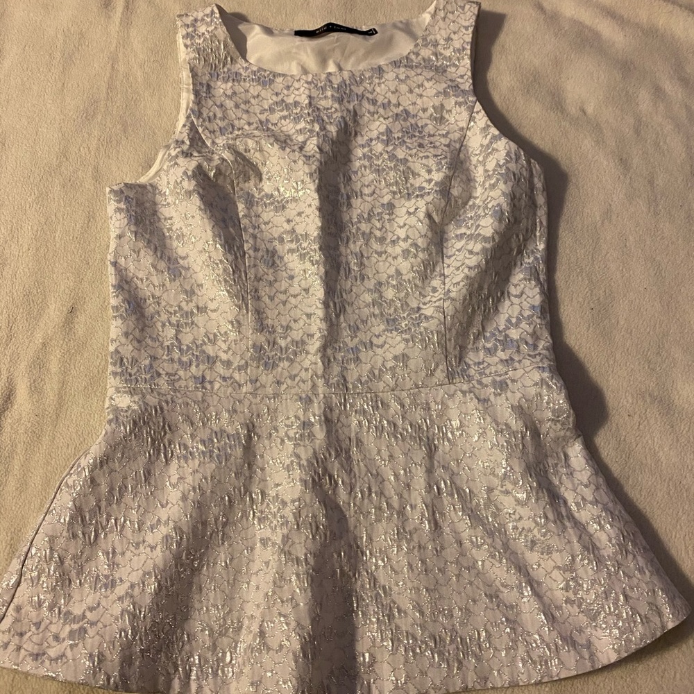 Silver and White Peplum Tank. Eric & Lani. S